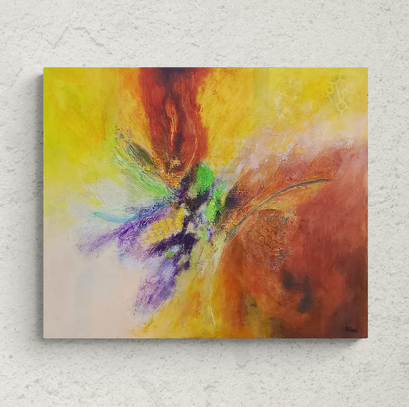 Équinoxe, mise en situation du tableau abstrait inspirée par les couleurs de la nature aux Équinoxes