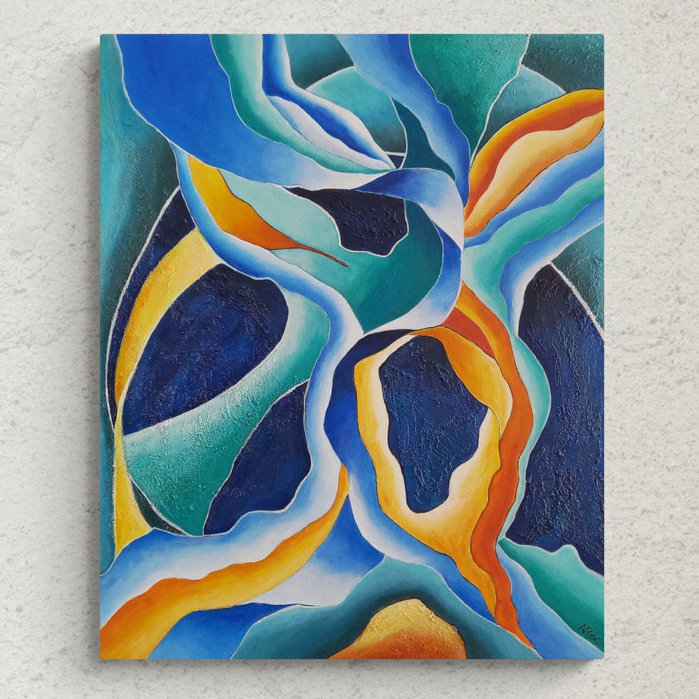 "Farandole", mise en situation du tableau coloré inspiré par la nature et par l’œuvre de la peintre Georgia O'Keeffe