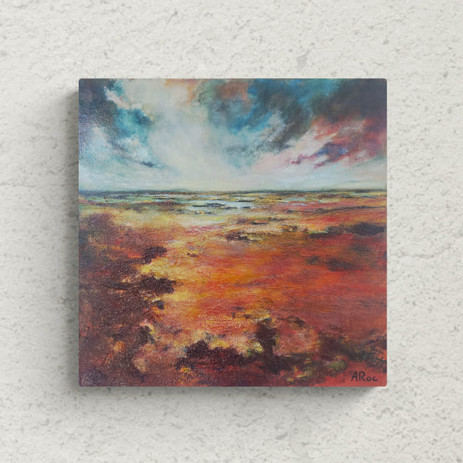 Mise en situation de l'Œuvre semi abstraite originale « Horizon 1 » explorant la ligne d'horizon dans une composition contemporaine