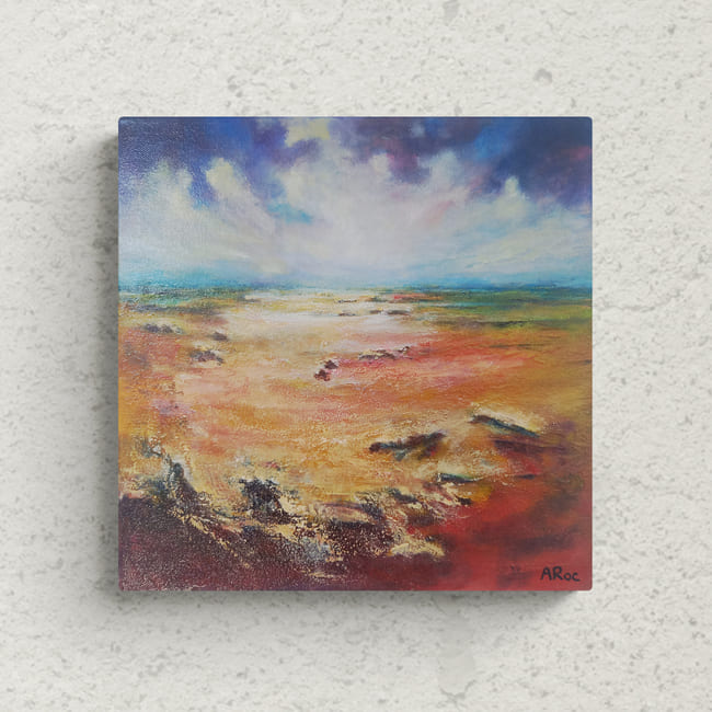 Mise en situation d'"Horizon 2", Œuvre semi abstraite originale explorant les harmonies de couleurs et les lignes d'horizon