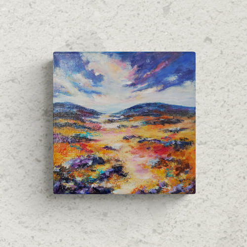 Mise en situation de l'Œuvre semi abstraite originale « Le Chemin du Lac » réalisée à la peinture acrylique
