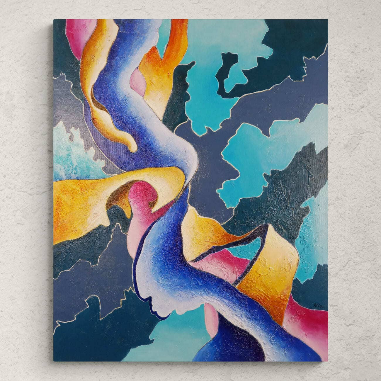 "Tergiverser", peinture sur toile colorée inspirée par la nature et par l’œuvre de la peintre Georgia O'Keeffe