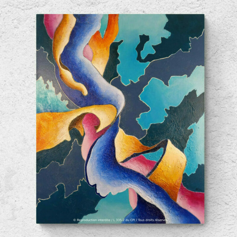 "Tergiverser", mise en situation de la peinture sur toile colorée inspirée par la nature et par l’œuvre de la peintre Georgia O'Keeffe